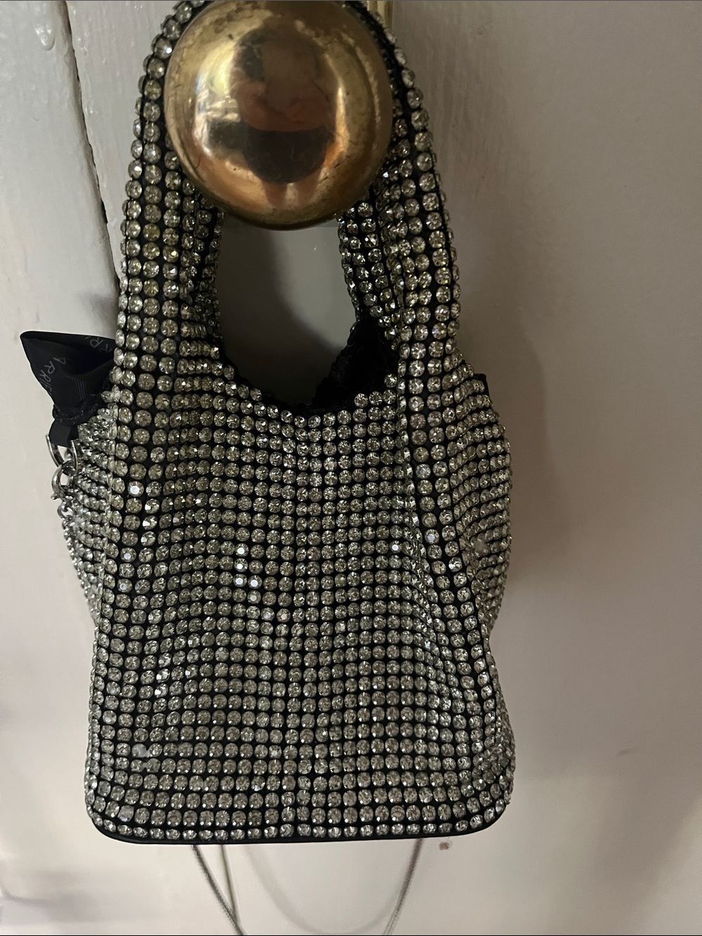 Silver Crystal Mini Shoulder Bag with Padded Handle